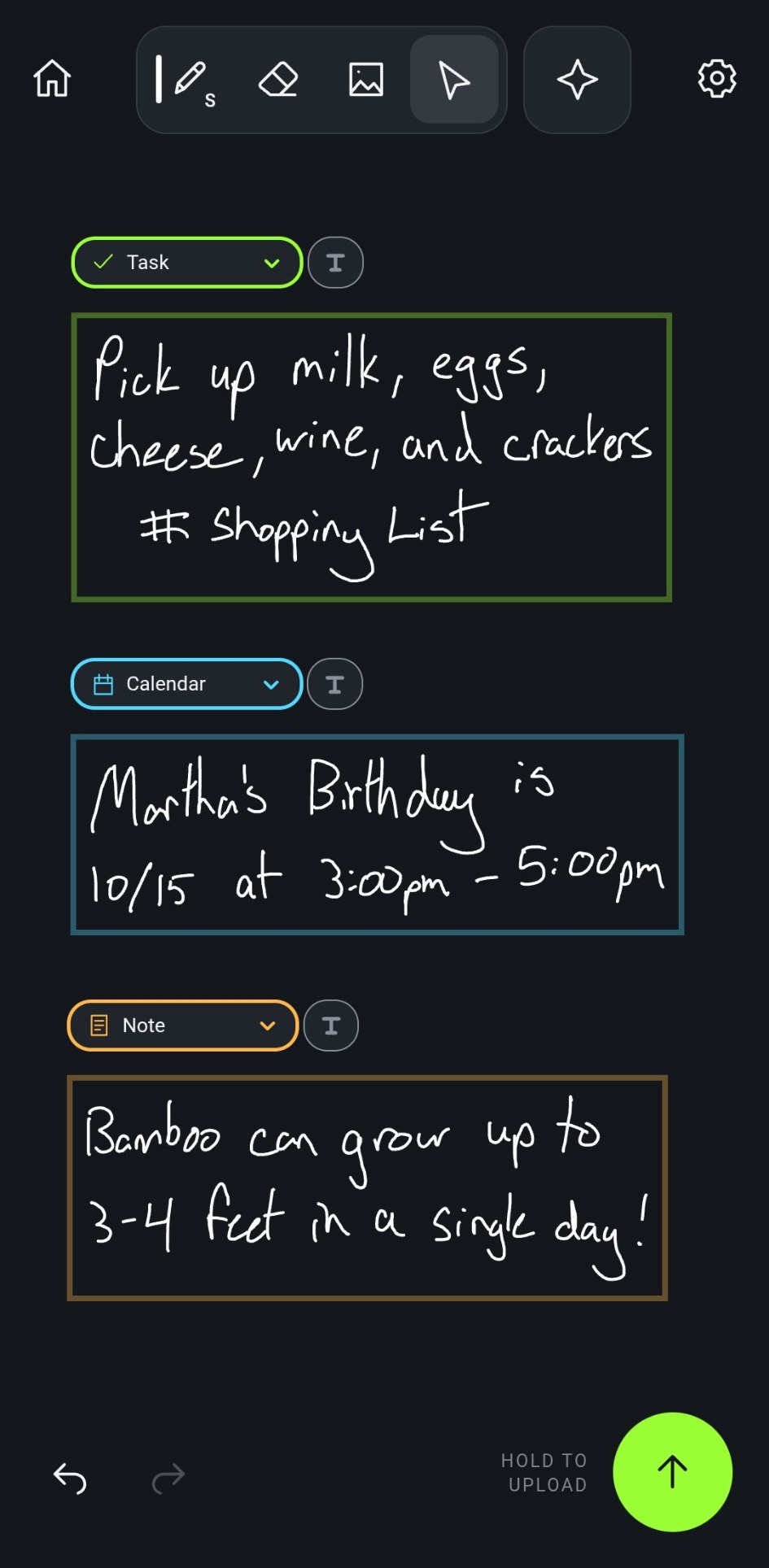 Styluz phone canvas with handwritten task, calendar, and note highlights